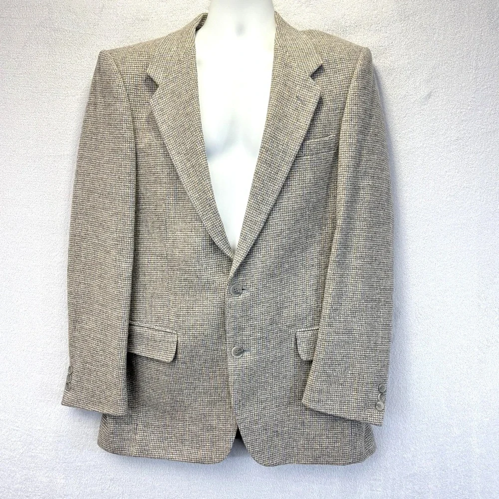 Vintage Basketweave Tweed Sport Coat Blazer Mens 40L Long Gray Pastel Pink Blue